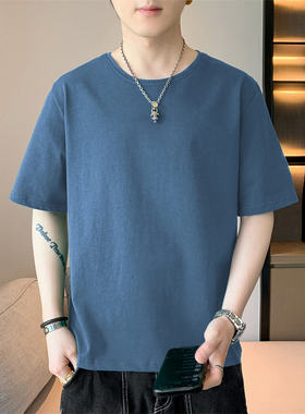 外贸M-4XL 2026夏季新款时尚纯色休闲男士短袖圆领T恤打底衫上衣
