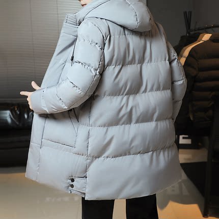 中长款连帽棉衣男冬季宽松棉袄子青少年大码加厚保暖羽绒棉服外套