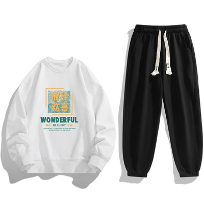 外贸亚马逊2023秋冬新款男士修身印花大码卫衣卫裤套装 Men's Set