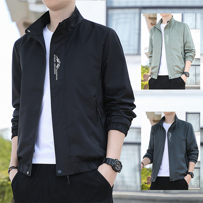 外贸特价大码男装2023潮流春秋男士印花立领夹克外套Men's jacket