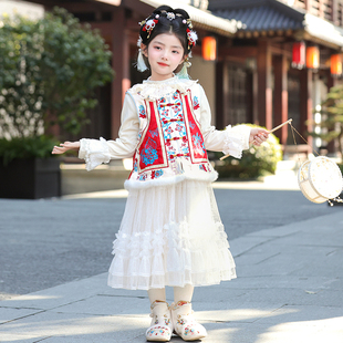 拜年服日常公主裙套装 26年儿童汉服新中式 百搭加绒连衣裙春秋冬季