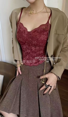 许妍穿搭MXZ正品0755纯欲复古蕾丝小吊带背心文胸简约带胸垫美背