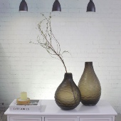 复古棕色居家琉璃花瓶禅意刻磨手工艺品装 饰摆件大肚小口客厅玄关