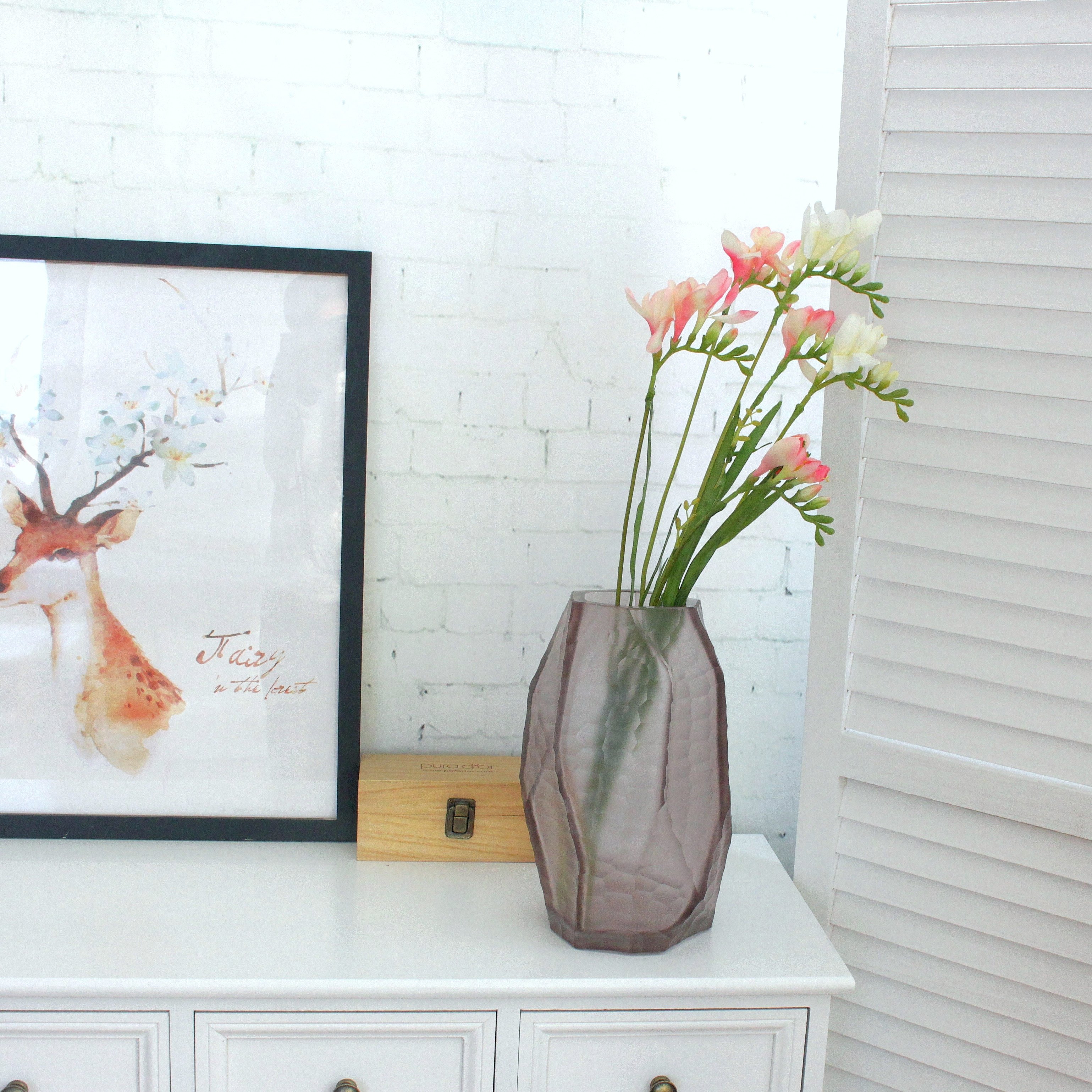 现代手工吹制磨刻琉璃花瓶摆件家居装饰客厅餐桌水培花器几何厚重,家居饰品,花瓶,淘宝优惠券,粉丝福利购,淘宝优惠卷