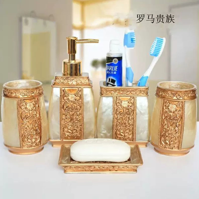 大甩卖欧式树脂卫浴五件套婚庆牙刷杯架用品情侣洗漱浴室套装礼物