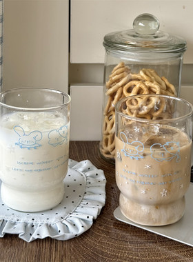 ins可爱兔子小清新玻璃杯卡通高鹏硅胶耐热牛奶咖啡漱口杯果汁杯