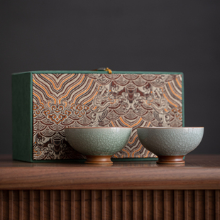 禅意手作汝窑主人杯功夫茶具遇水化冰个人专用茶盏对杯礼盒装