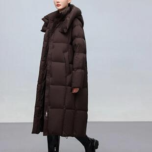 冬季 连帽羽绒服 2025女新款 高级感加厚鹅绒高克重美拉德风立领长款