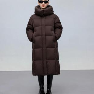 冬季2025女新款高级感加厚鹅绒高克重美拉德风立领长款连帽羽绒服