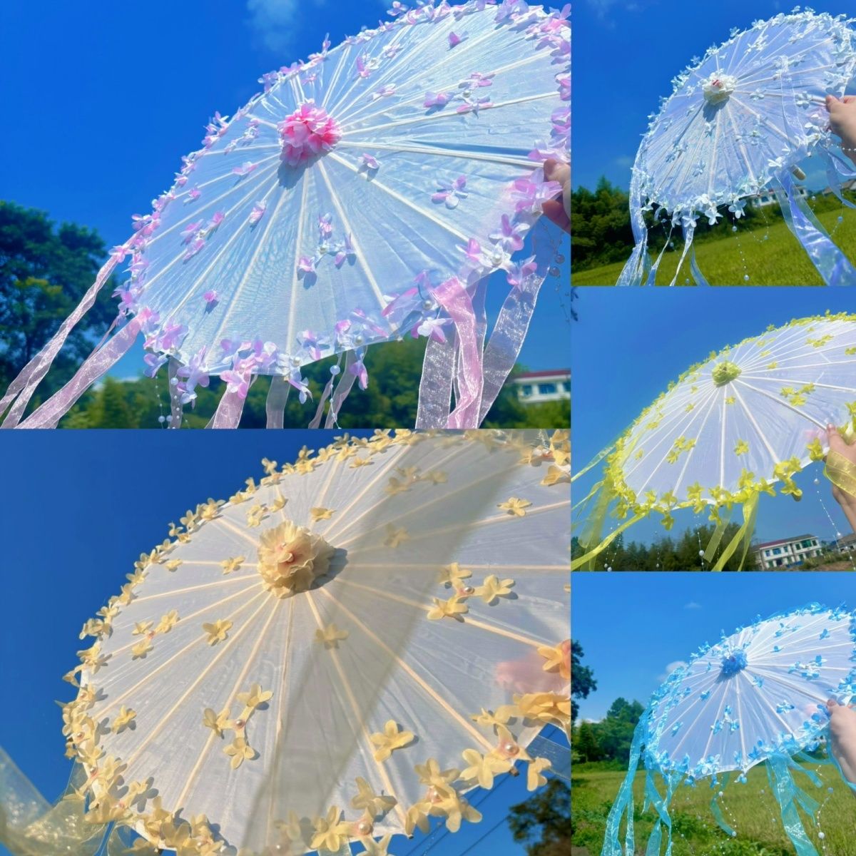 原创遮阳古风伞汉服配饰cos洛丽塔百搭拍照道具伞飘带珠子仙走秀