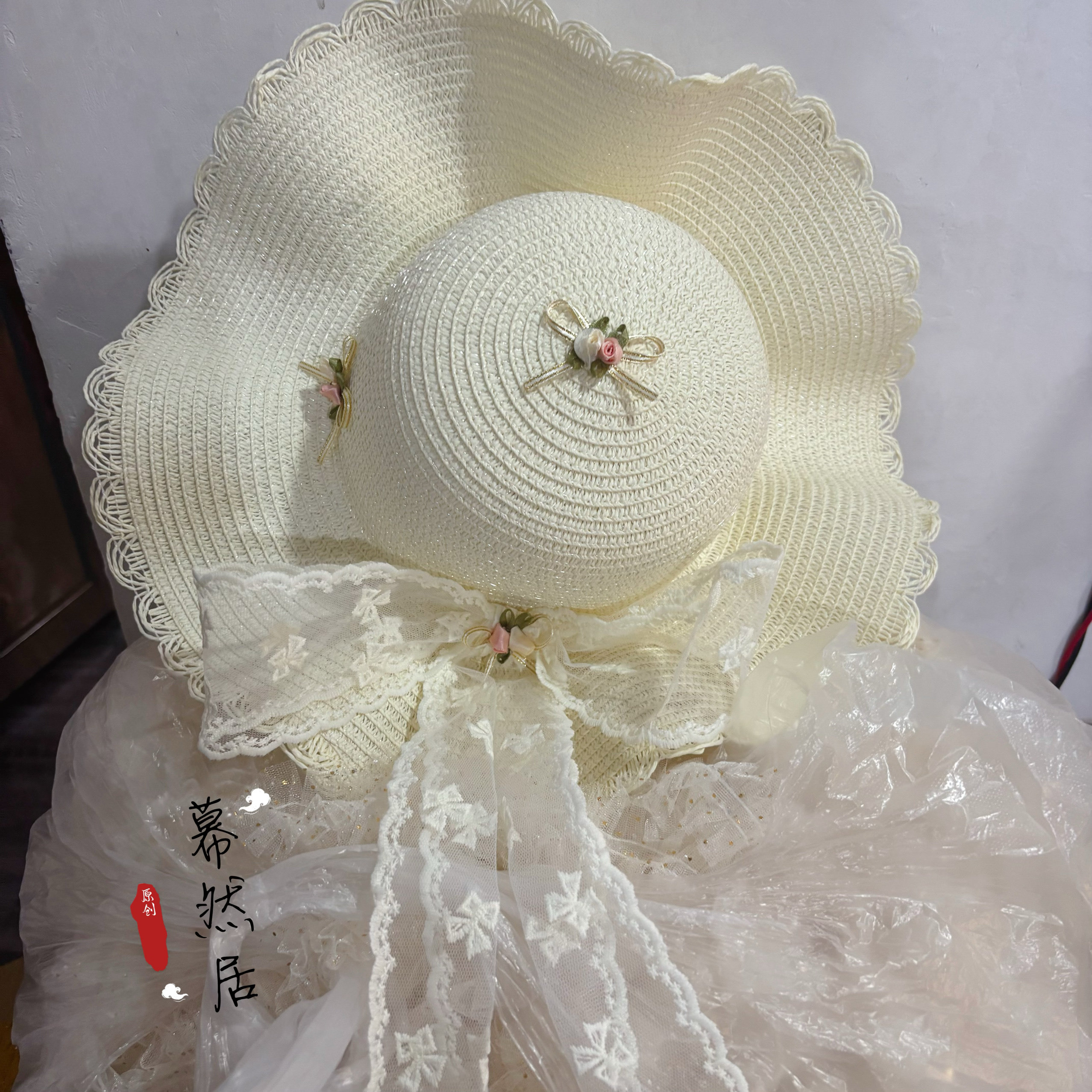 蝴蝶结草帽夏季遮阳遮阳帽太阳帽防晒沙滩帽子渔夫帽夏天Lolita