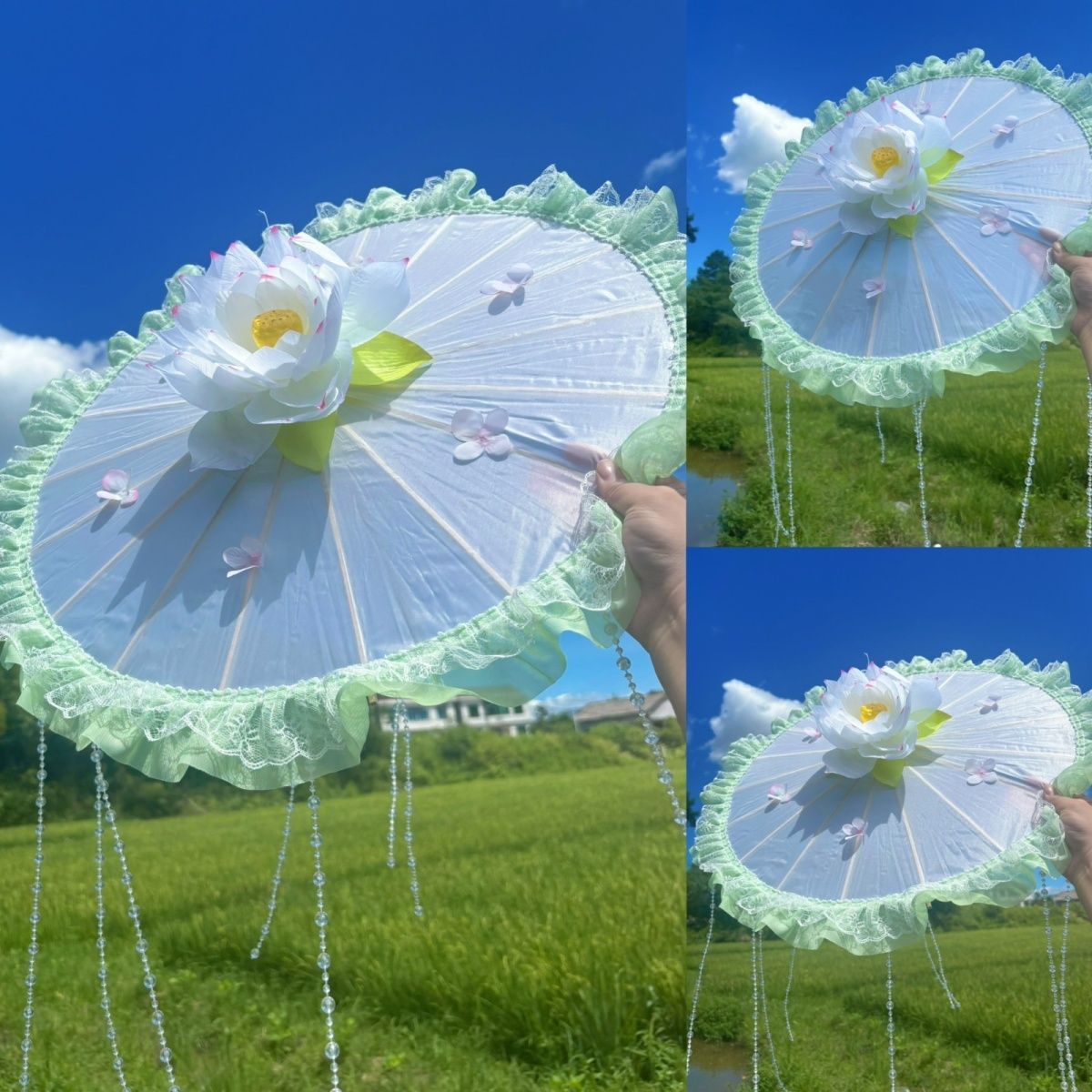 原创荷花仙子绢花花伞珠链百搭汉服配饰cos超仙中国风复古风舞蹈