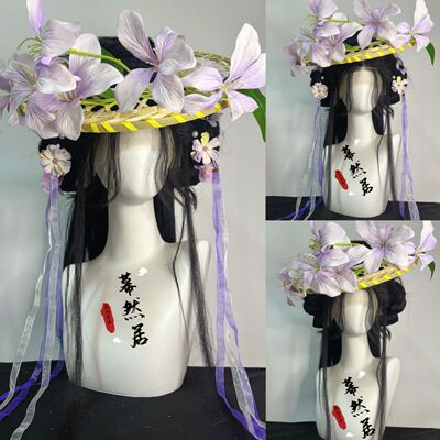 原创帽帷帽古风斗笠超仙花朵汉服配饰绢花套装百搭小唐风拍照出行