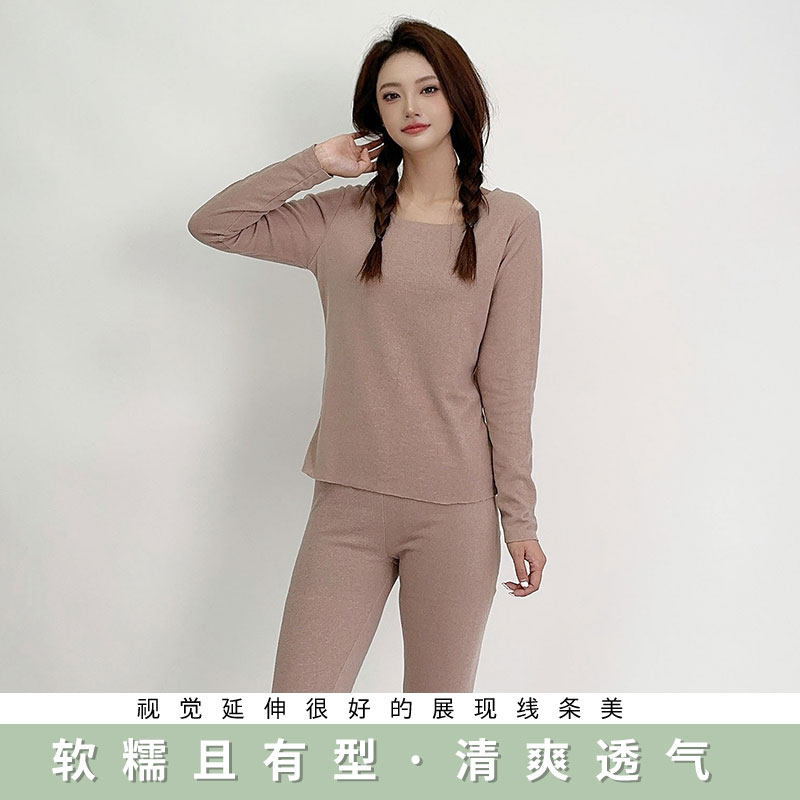 无痕德绒女保暖内衣套装薄绒加厚长袖长裤打底发热秋衣秋裤两件套