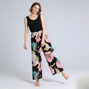 女无袖 套装 睡衣人造棉家居服两件套 女胸垫背心棉绸长裤 莫代尔夏季