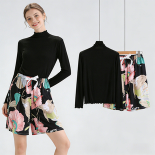 家居服套装 棉绸两件套夏天人造棉短裤 可外穿女薄款 莫代尔睡衣长袖