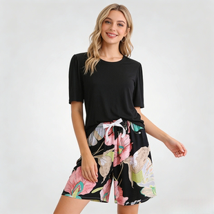 套装 棉绸短裤 宽松休闲人造棉家居服两件套 莫代尔中袖 睡衣女士夏款