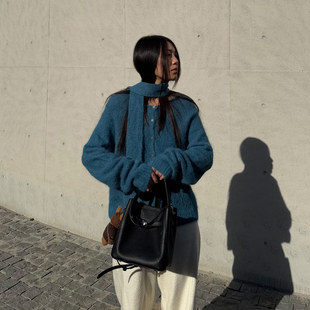 grape wang 定染糯叽叽羊驼毛衣 配围巾开衫秋冬针织毛衫女