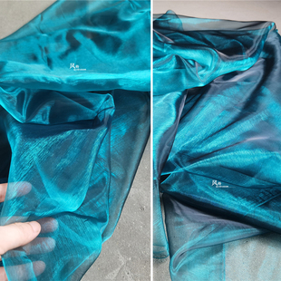 设计师湖水绿蓝传说纱网布设计师网红抖音衬衫婚纱礼服轻纱裙面料
