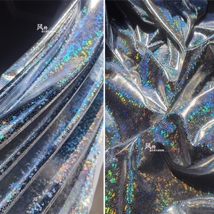 镭射爆破碎片渣布 设计师彩色闪光仿皮革 diy连衣裙外套设计面料