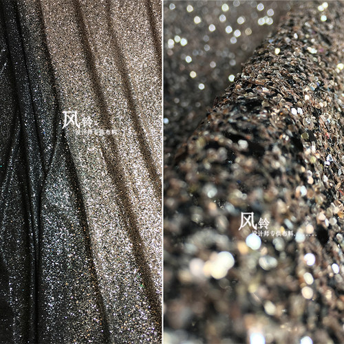港风亮闪闪满版黑金/黑银烫金烫点亮片 名媛礼服面料设计绣品布料 - 封面