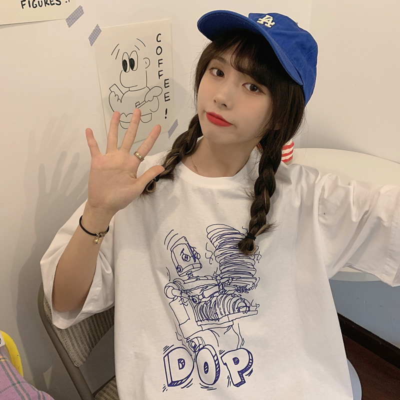 Real price ᦇ Street animation printing short sleeve T-shirt fashion brand loose and versatile, simple leisure lovers short