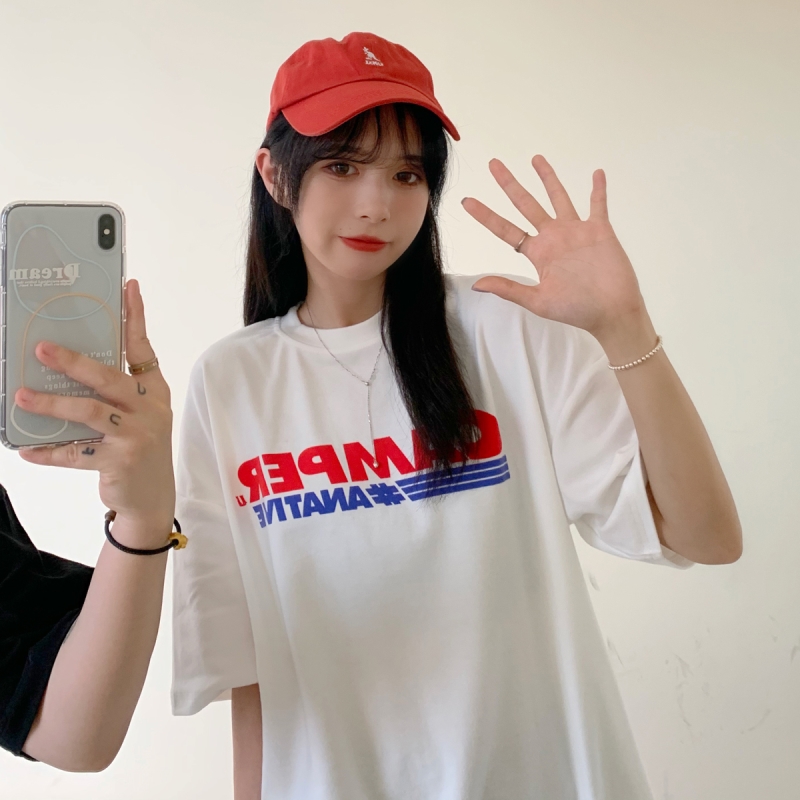 T-shirt women's spring and summer 2021 new Korean loose and thin mid long half sleeve casual couple top