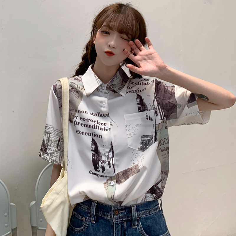 New summer student print Polo neck short sleeve shirt