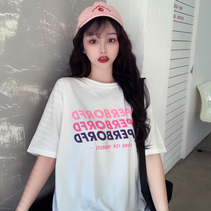 Real price: white top women's summer 2021 BF letter printing loose and thin short sleeve T-shirt