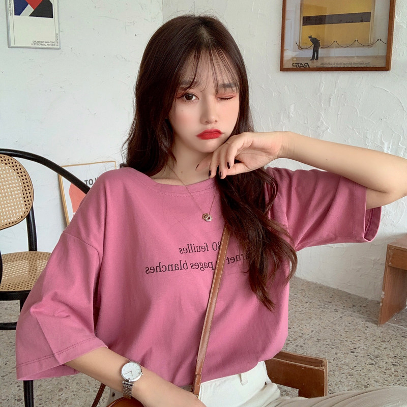 Real shot real price Korean version mid long loose and versatile tiaodi dress women's fashion net red short sleeve T-shirt women's top