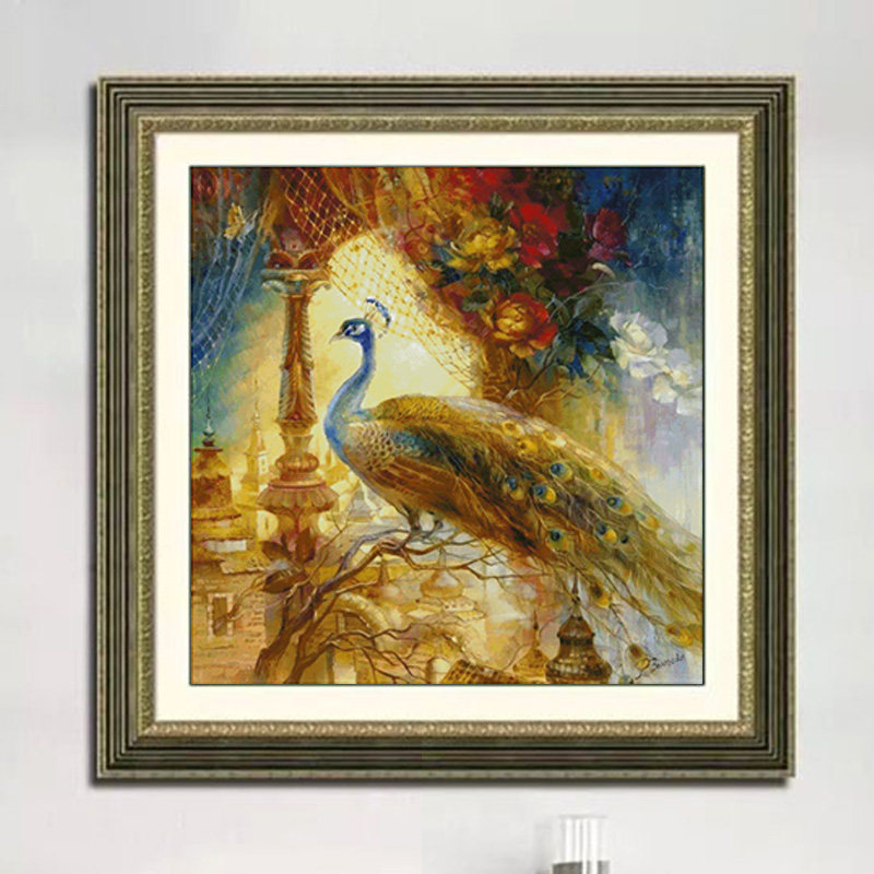 城堡孔雀和玫瑰 小白十字绣套件 新款 客厅卧室 精准印花