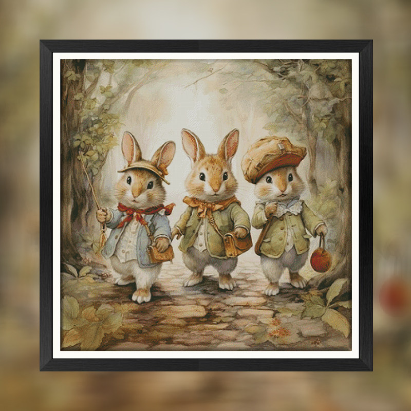 42141-三只彼得兔 新款十字绣套件 客厅卧室 玄关 背景墙  印花