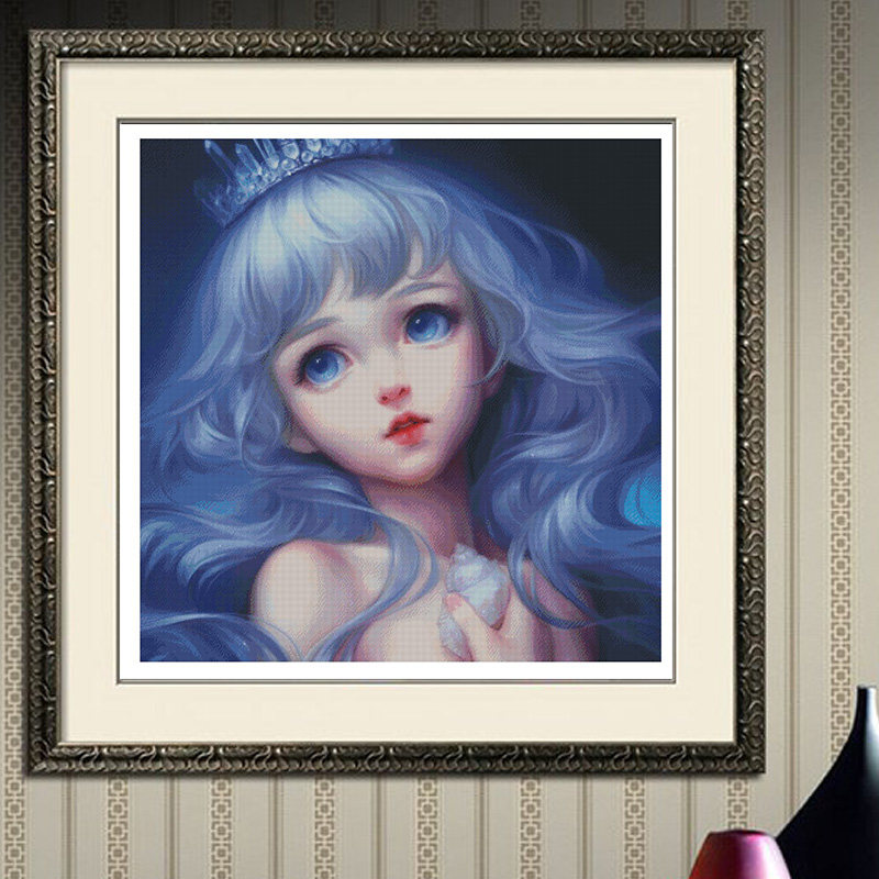 唯美小美人鱼公主  小白十字绣套件 新款 客厅卧室 精准印花