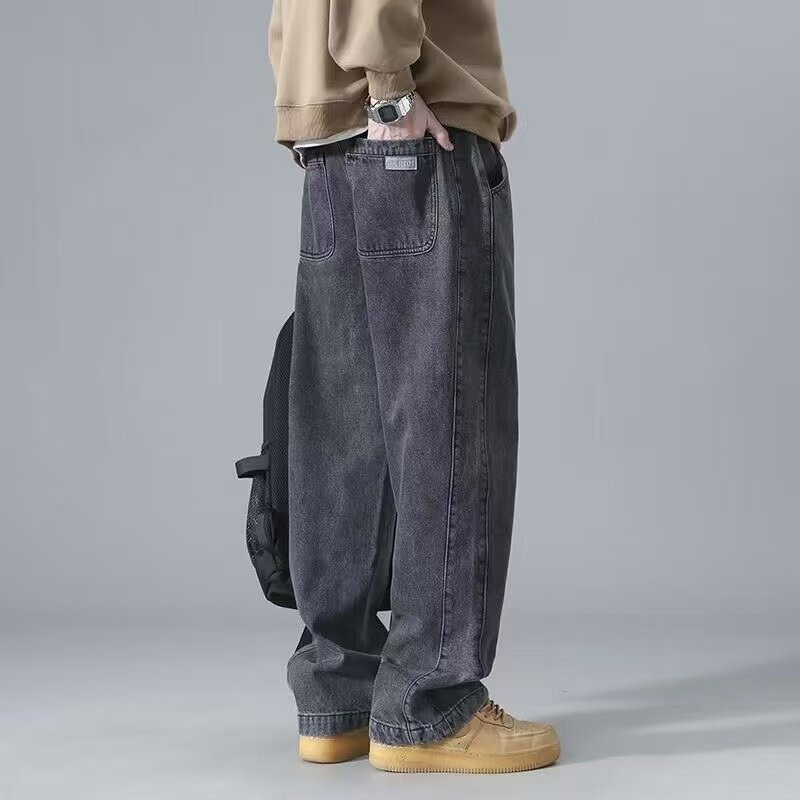 高街美式复古春秋季牛仔裤男款高街直筒裤子潮牌大码宽松阔腿长裤