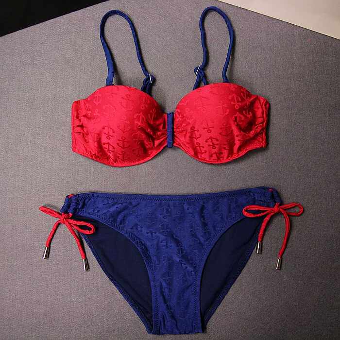 红色性感比基尼海边度假泳衣绑带bikini温泉泳衣游泳衣沙滩泳衣