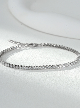 跨境单排满钻锆石手链S925纯银轻奢高级感网球链欧美时尚男女手饰