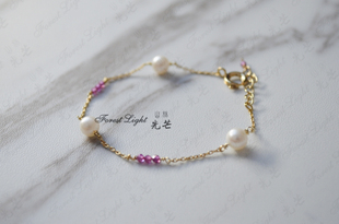 日本STAR JEWELRY同款红宝石珍珠手链 14k包金 支持大手围定制