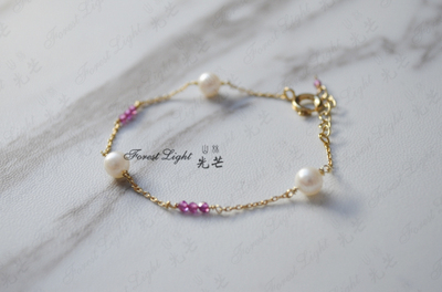 star红宝石14k包金支持珍珠手链