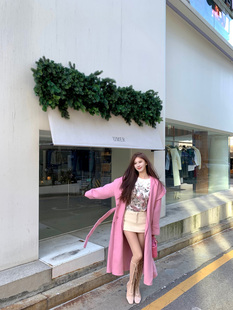 双面呢外套 80羊毛定染梅子色腰带中长款 Mirror梦诗焓 韩里韩气