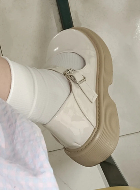 漆皮厚底玛丽珍鞋女日系甜酷jk凉鞋圆头学院温柔风白色小皮鞋浅口