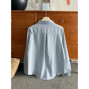 女时尚 条纹翻领polo衫 设计感洋气百搭显瘦上衣女 宽松长袖 早春新款