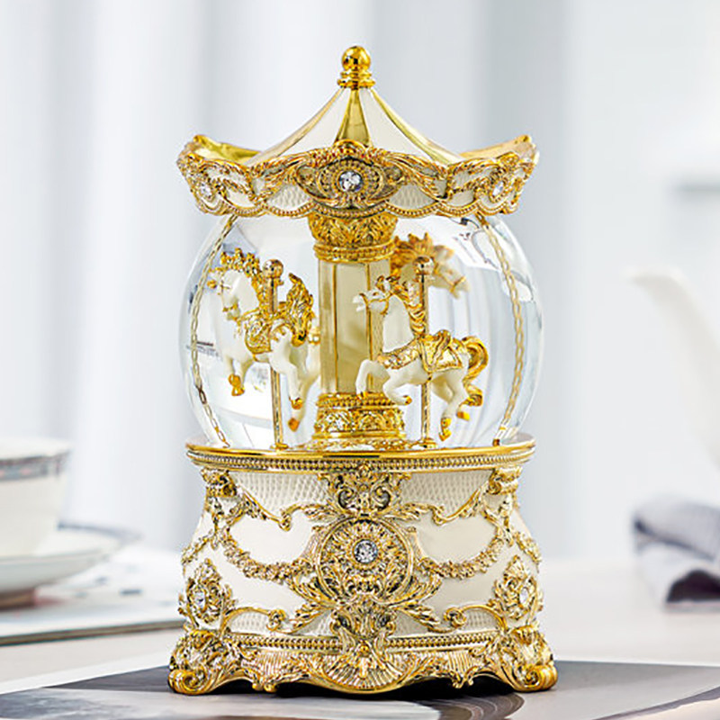 JARLL 수정 구슬 오르골 회전 목마 오르골 하늘 도시 소녀 소녀 여자 친구 생일 선물