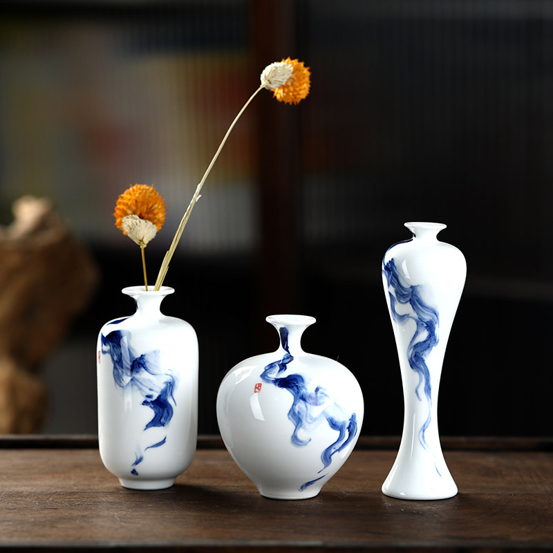 景德镇陶瓷插花瓶手绘图案摆件装饰瓶家居桌面迷你插花瓶小花瓶