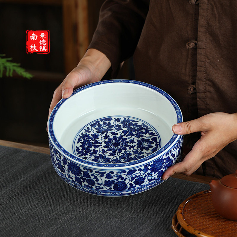 景德镇手绘茶洗大号家用青花瓷陶瓷茶水洗茶具配件洗茶碗茶道零配