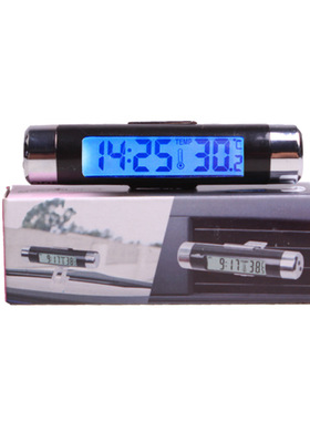 汽车用品 出风口温度计电子时钟二合一LED数显温度计蓝色背光K01