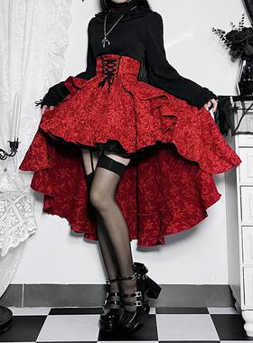 万圣节服装暗黑哥特cosplay打歌服半身裙女lolita红黑复古拖尾裙