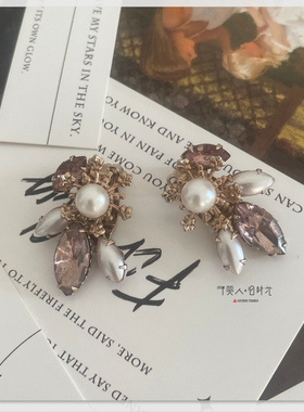 灰紫钻雪花耳夹 予美人vintage