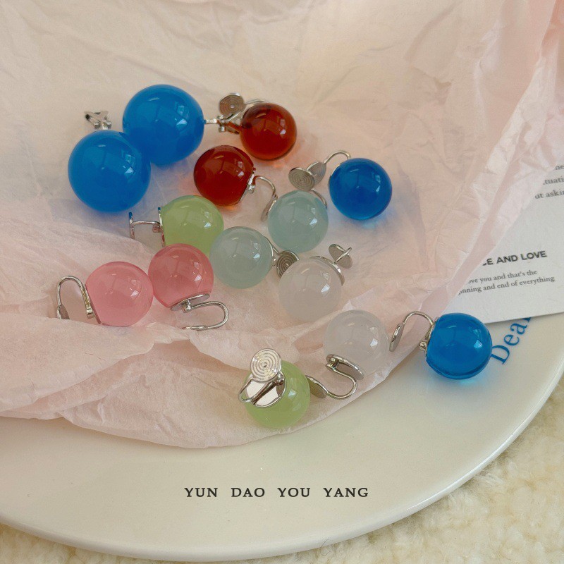 云岛有羊多彩透明圆球耳钉耳饰潮