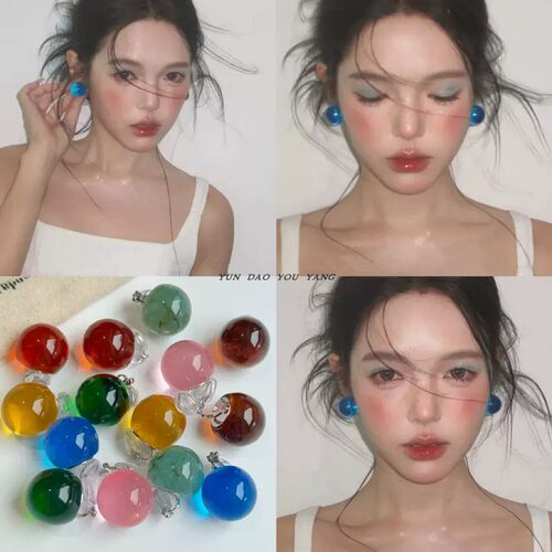 云岛有羊彩虹果冻色银针耳环耳饰