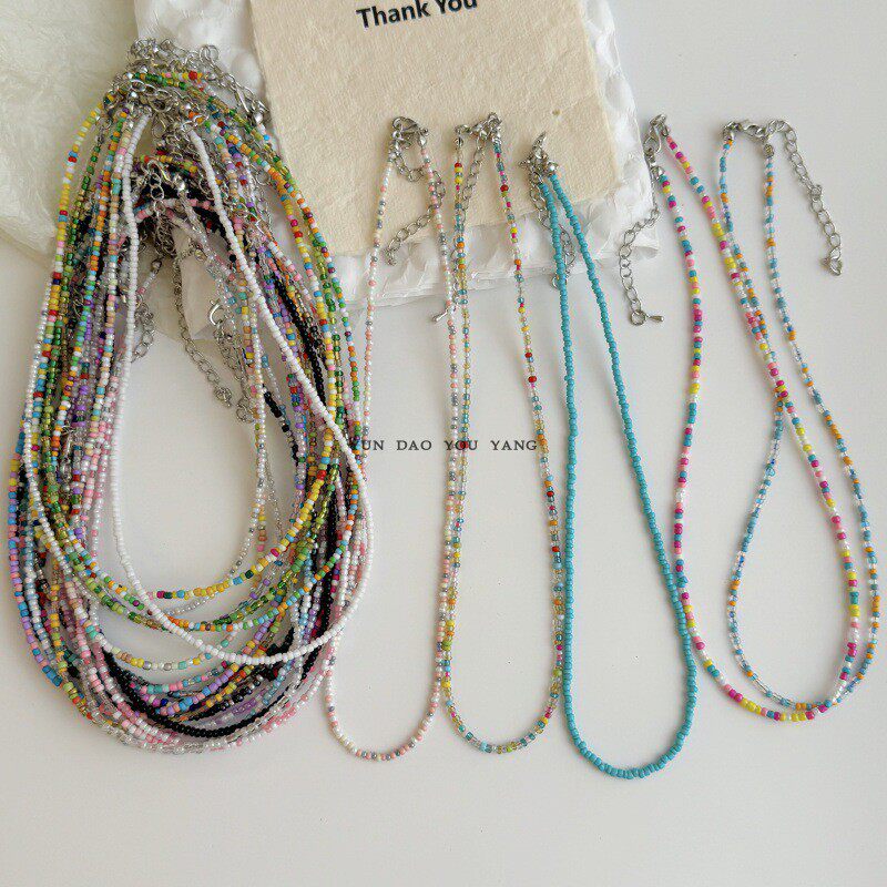 云岛有羊彩色小米珠素圈项链手作